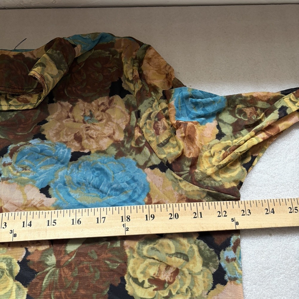 Jane Delancey Mesh Floral Shirt Women XL Blue Yellow Rose Button Up Whimsigoth - Picture 6 of 12